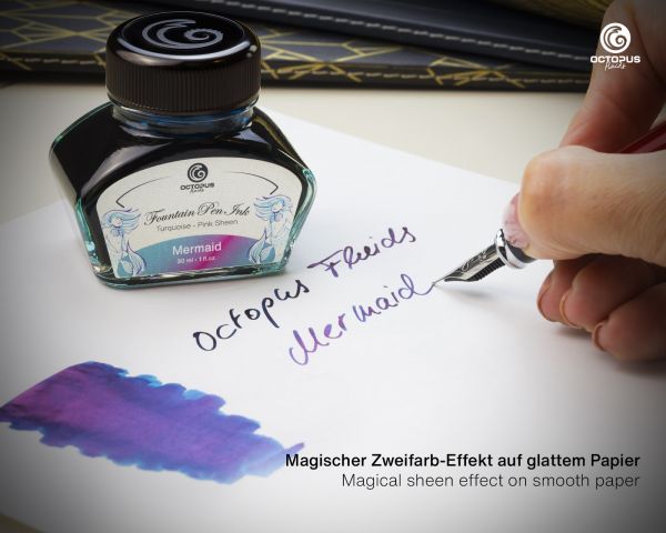 Octopus Fluids Füllhaltertinte Sheen Ink Kollektion Mermaid Petrol mit Konverter, 30 ml