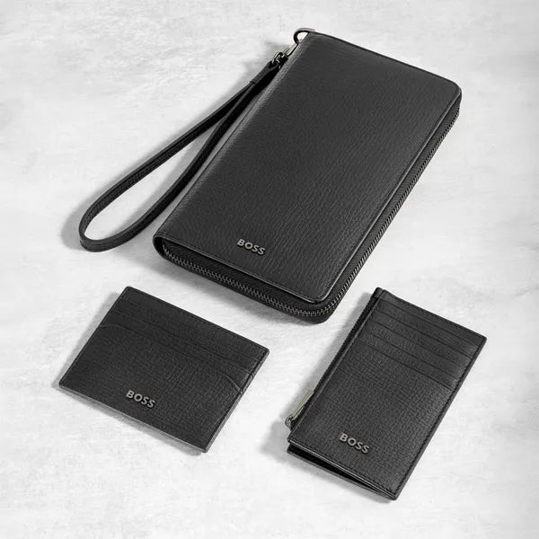 Porte-cartes HUGO BOSS Double B Saffiano, bronze