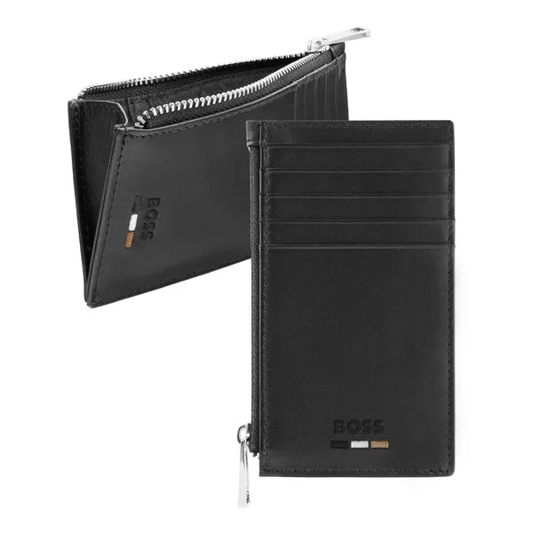 HUGO BOSS Card Holder Double B Saffiano, gunmetal