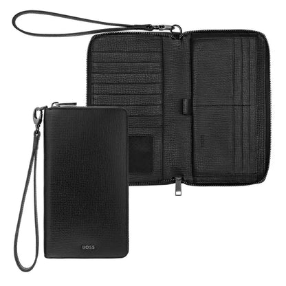 Porte-cartes HUGO BOSS Double B Saffiano, bronze
