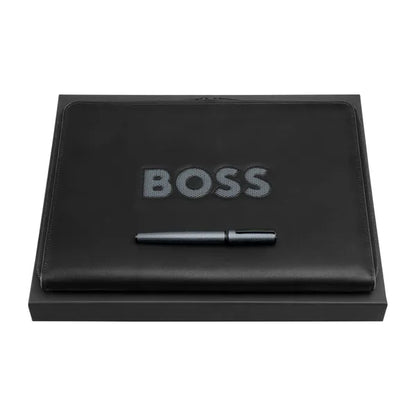 HUGO BOSS Schreibset, Black (Tintenroller & Konferenzmappe A4)