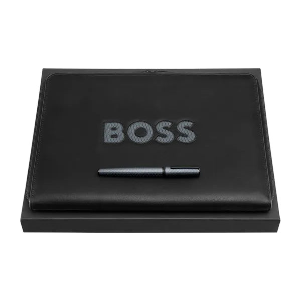 HUGO BOSS Schreibset, Black (Tintenroller & Konferenzmappe A4)