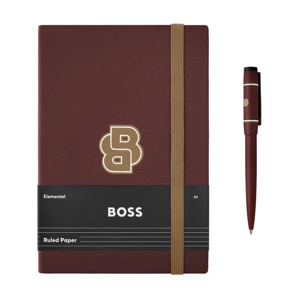 HUGO BOSS Schreibset, Burgundy, Kugelschreiber & Notizblock A5