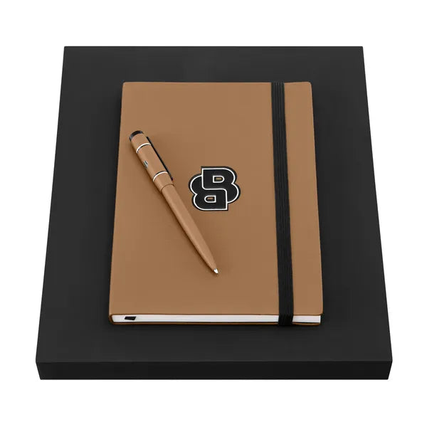 HUGO BOSS Schreibset, Camel, Kugelschreiber & Notizblock A5
