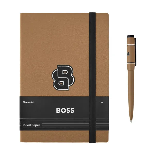 HUGO BOSS Schreibset, Camel, Kugelschreiber & Notizblock A5
