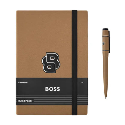 HUGO BOSS Schreibset, Camel, Kugelschreiber & Notizblock A5