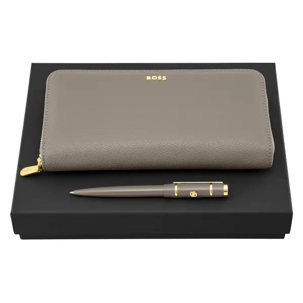 HUGO BOSS Geschenkset Taupe, Kugelschreiber & Brieftasche