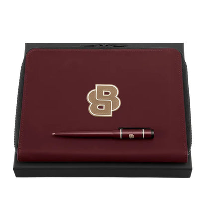 HUGO BOSS Geschenkset Rive Varsity Burgundy, Kugelschreiber & A5-Konferenzmappe
