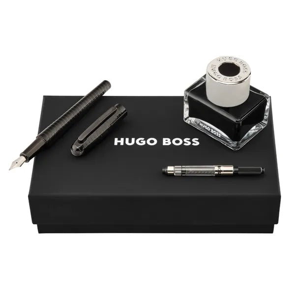 HUGO BOSS Schreibset Contour Soft Bauhaus, Black (Füllfederhalter mit Tinte und Konverter)