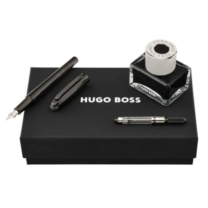 HUGO BOSS Schreibset Contour Soft Bauhaus, Black (Füllfederhalter mit Tinte und Konverter)