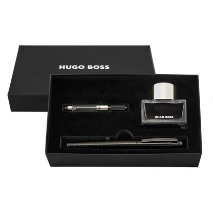HUGO BOSS Schreibset Contour Soft Bauhaus, Black (Füllfederhalter mit Tinte und Konverter)