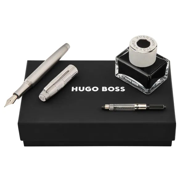 HUGO BOSS Schreibset Striato Chrome, Kugelschreiber mit Zubehör