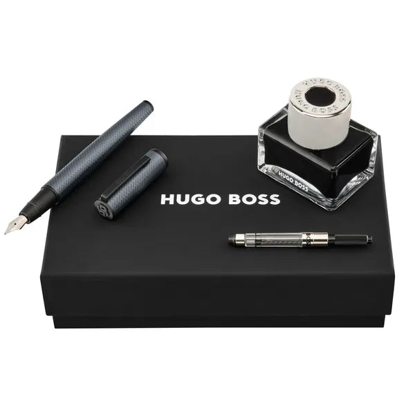 HUGO BOSS, Schreibset, Arche Pattern, Grey, Füllfederhalter mit Tinte und Konverter