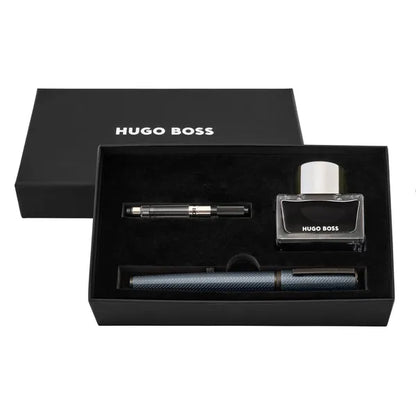 HUGO BOSS, Schreibset, Arche Pattern, Grey, Füllfederhalter mit Tinte und Konverter