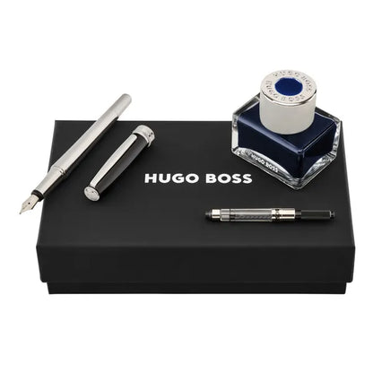 HUGO BOSS Schreibset Essential Classic, Black & Chrome (Füllfederhalter mit Tinte und Konverter)