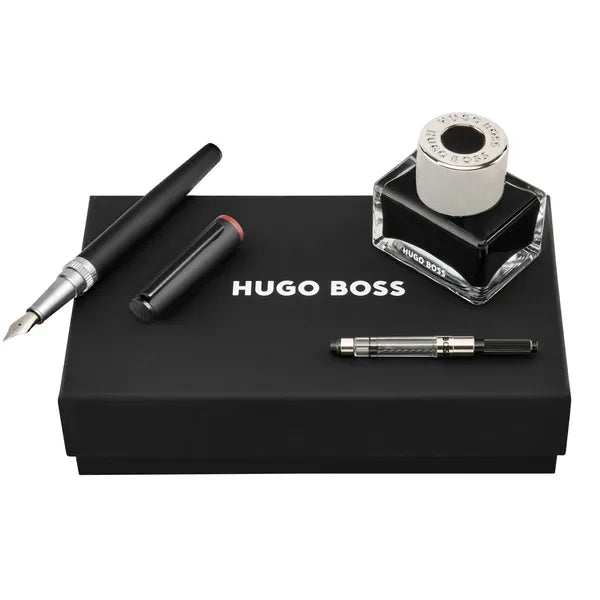 HUGO BOSS Schreibset Gear, Black (Füllfederhalter mit Tinte und Konverter)
