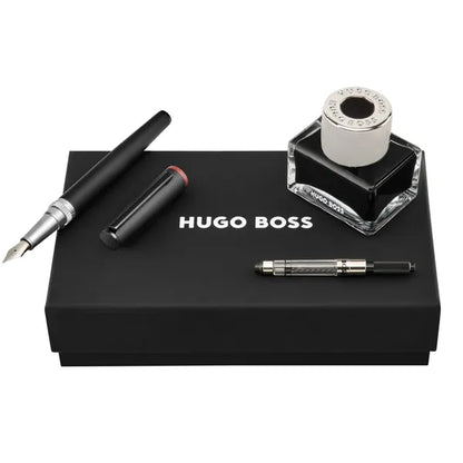 HUGO BOSS Schreibset Gear, Black (Füllfederhalter mit Tinte und Konverter)
