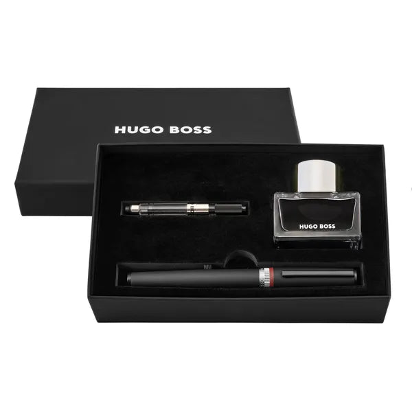 HUGO BOSS Schreibset Gear, Black (Füllfederhalter mit Tinte und Konverter)