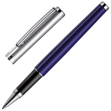 Otto Hutt, Tintenroller Design 01, Streifenguilloche, platiniert, dunkelblau, Silberkappe