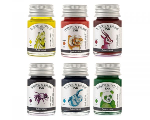 Octopus Fluids Calligraphy and Drawing Ink Write & Draw Set 6 Colors Ltd. Edt.