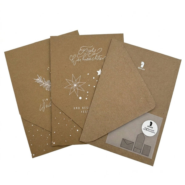 Rössler Kartenset Christmas Kraftpapier Zweig/Stern – B6 Pocket 1/1/1
