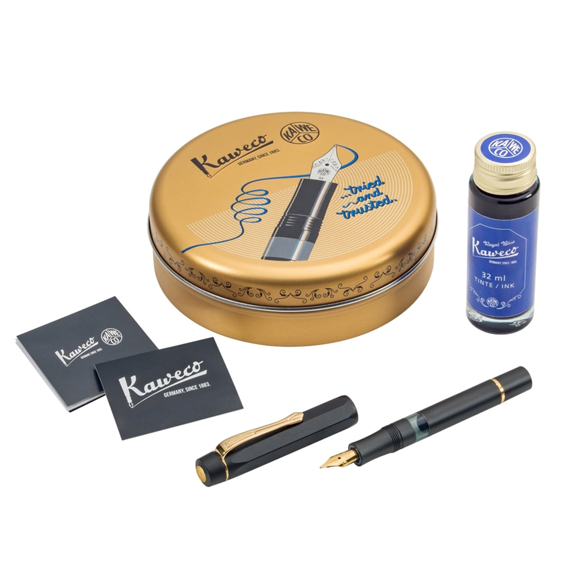 Kaweco, Fountain Pen Set + Inkwell, Al Sport Starter Set, black