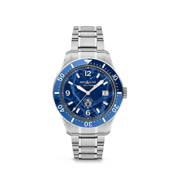 Montblanc 1858 Iced Sea Automatik Datum 41 mm – blaues Zifferblatt, Edelstahlarmband (MB129369)