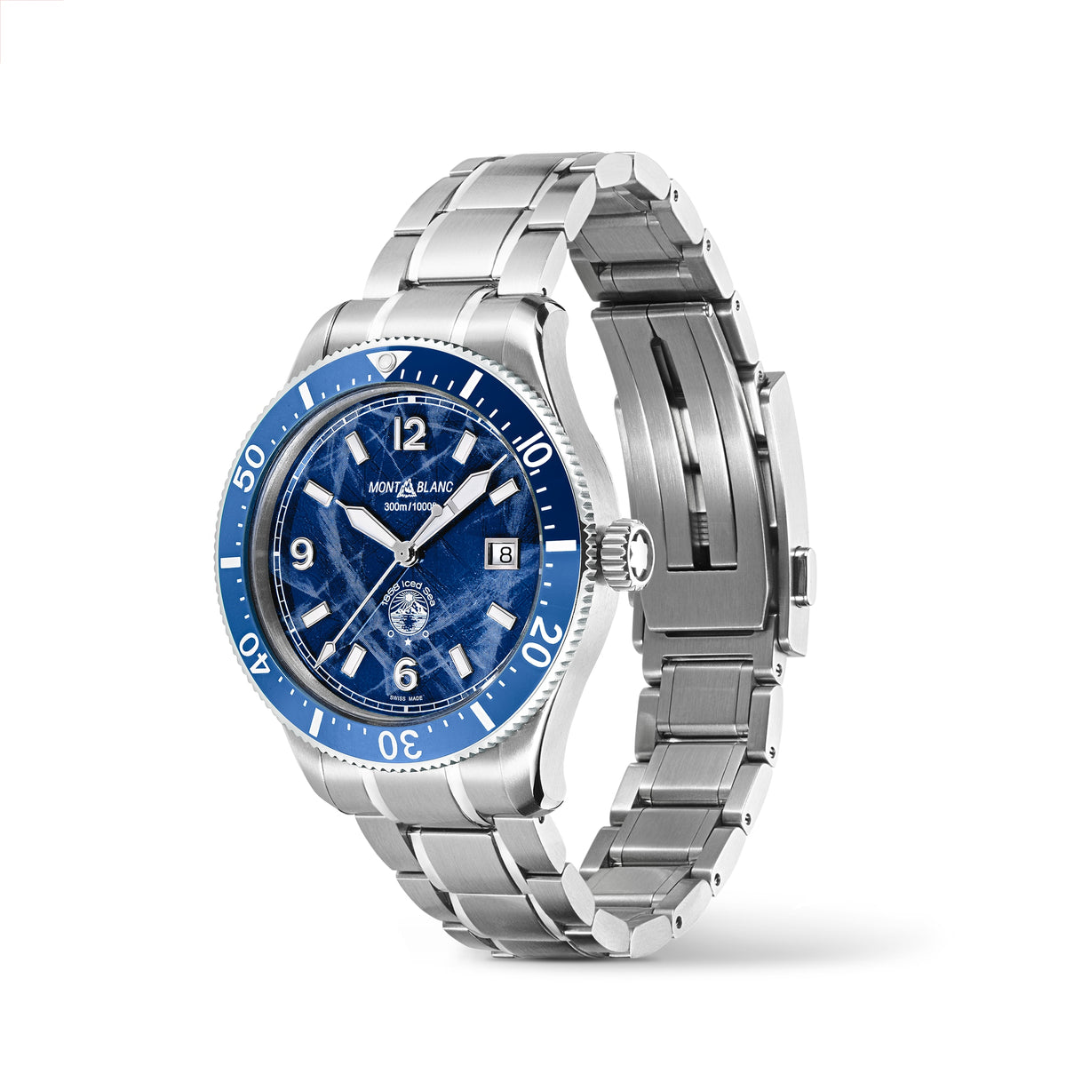 Montblanc 1858 Iced Sea Automatik Datum 41 mm – blaues Zifferblatt, Edelstahlarmband (MB129369) – Ansicht 4