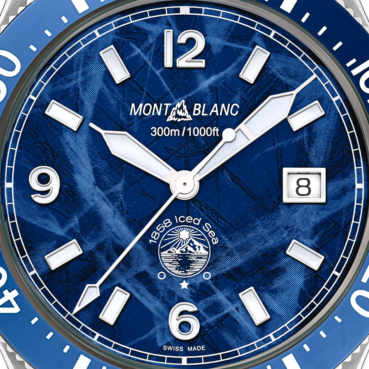 Montblanc 1858 Iced Sea Automatik Datum 41 mm – blaues Zifferblatt, Edelstahlarmband (MB129369) – Ansicht 5