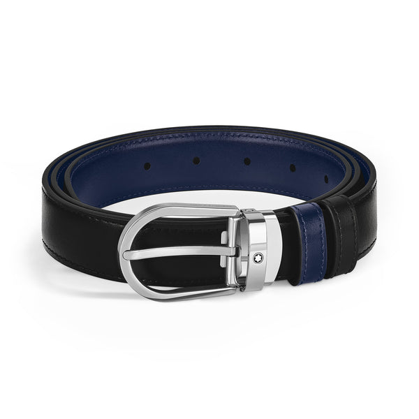 Montblanc Wendegürtel aus Leder in Schwarz/Tintenblau mit hufeisenförmiger Schließe 30 mm