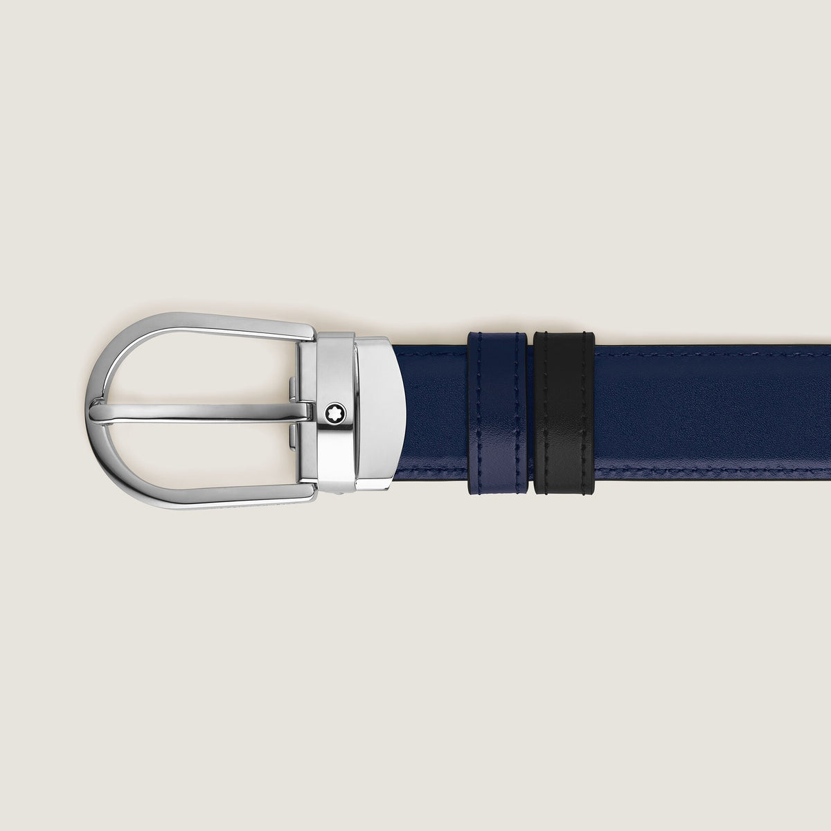 Montblanc Wendegürtel aus Leder in Schwarz/Tintenblau mit hufeisenförmiger Schließe 30 mm – Ansicht 2