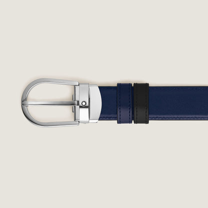 Montblanc Wendegürtel aus Leder in Schwarz/Tintenblau mit hufeisenförmiger Schließe 30 mm – Ansicht 2
