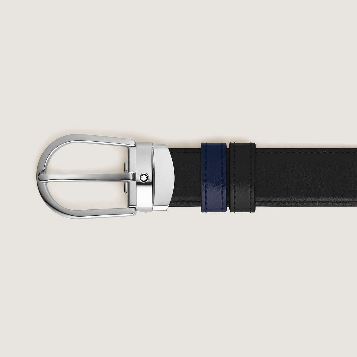 Montblanc Wendegürtel aus Leder in Schwarz/Tintenblau mit hufeisenförmiger Schließe 30 mm – Ansicht 3