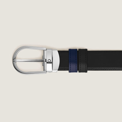 Montblanc Wendegürtel aus Leder in Schwarz/Tintenblau mit hufeisenförmiger Schließe 30 mm – Ansicht 3
