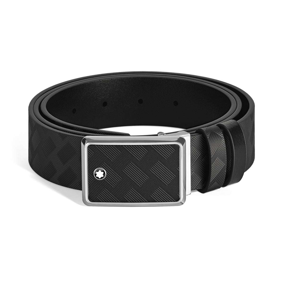 Montblanc Wendbarer Gürtel aus Leder in Schwarz/Schwarz mit Intarsien Schließe 30 mm – Ansicht 1