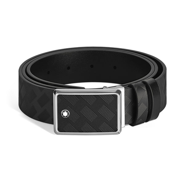 Montblanc Wendbarer Gürtel aus Leder in Schwarz/Schwarz mit Intarsien Schließe 30 mm