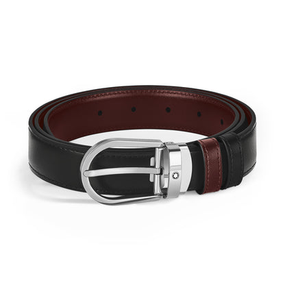 Montblanc Wendbarer Gürtel aus Leder in Schwarz/Burgunderrot mit hufeisenförmiger Schließe 30 mm – Ansicht 1