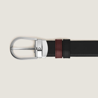 Montblanc Wendbarer Gürtel aus Leder in Schwarz/Burgunderrot mit hufeisenförmiger Schließe 30 mm – Ansicht 3