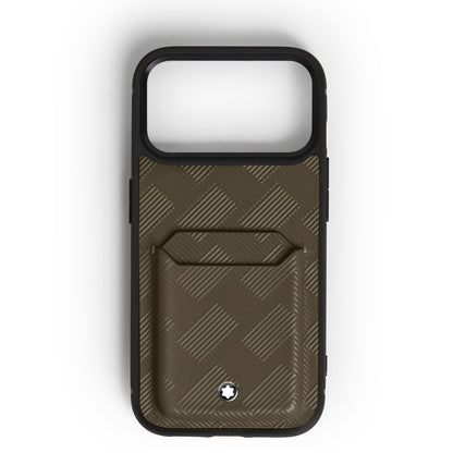 Montblanc Schutzhülle für iPhone 17 Pro mit 2 cc aus Extreme Leder – Khaki – Ansicht 1