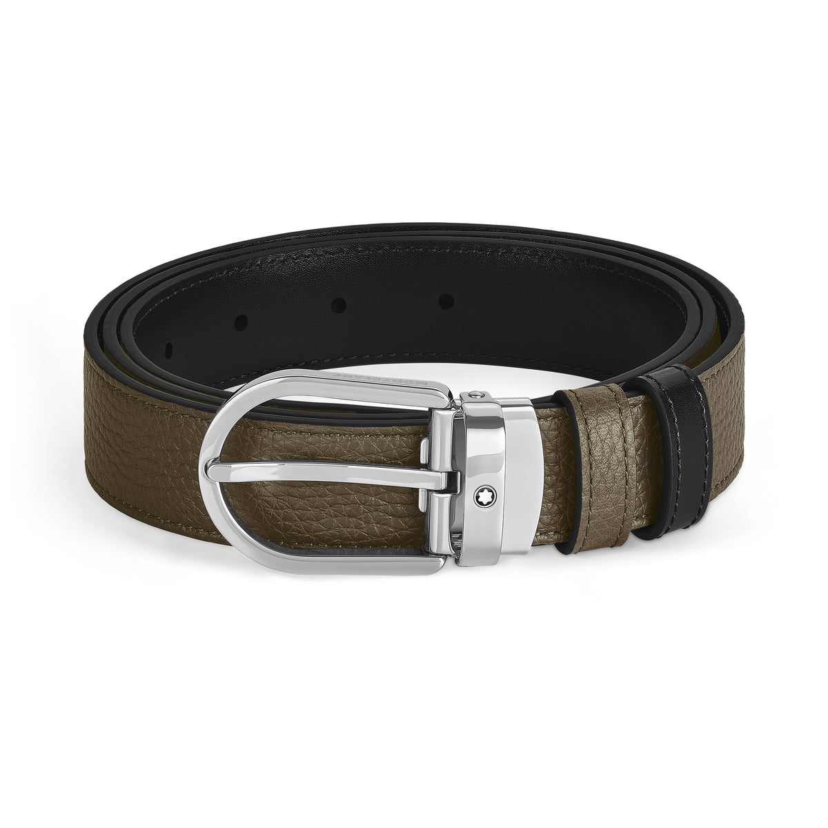 Montblanc Wendegürtel aus Leder in Khaki/Schwarz mit hufeisenförmiger Schließe 30 mm – Ansicht 1