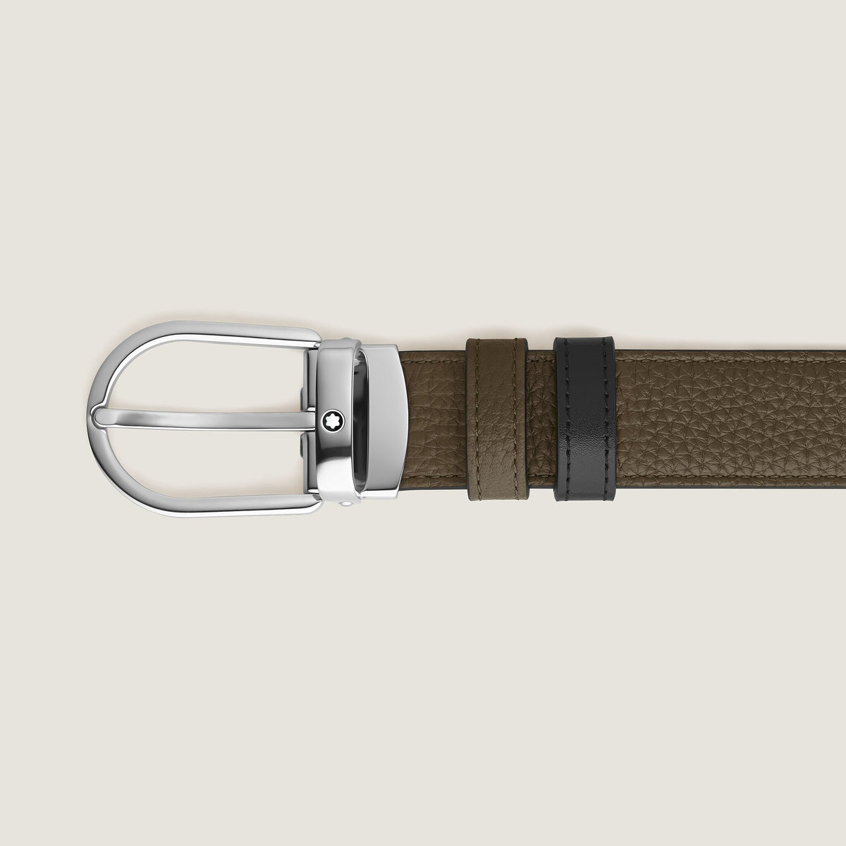 Montblanc Wendegürtel aus Leder in Khaki/Schwarz mit hufeisenförmiger Schließe 30 mm – Ansicht 2