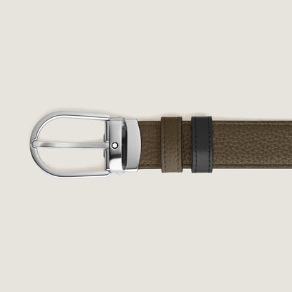 Montblanc Wendegürtel aus Leder in Khaki/Schwarz mit hufeisenförmiger Schließe 30 mm – Ansicht 2