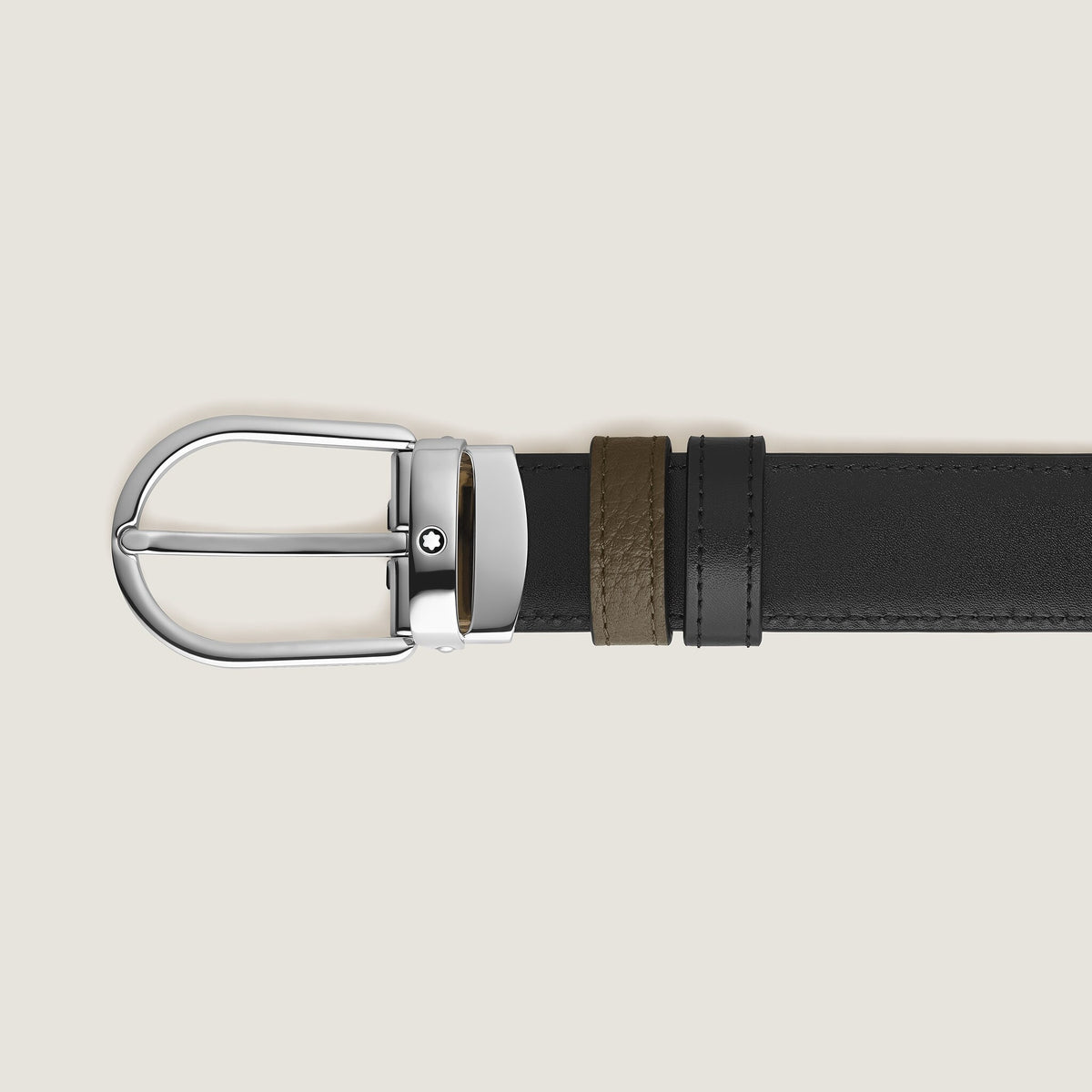 Montblanc Wendegürtel aus Leder in Khaki/Schwarz mit hufeisenförmiger Schließe 30 mm – Ansicht 3