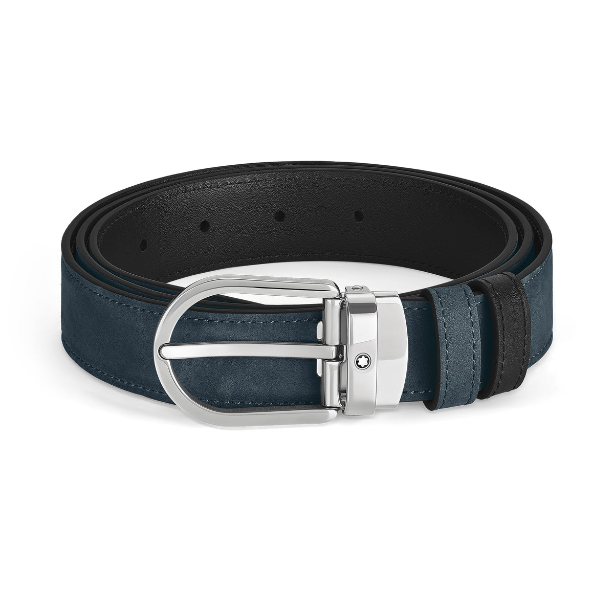 Montblanc Wendegürtel aus Leder in Samtblau/Schwarz mit hufeisenförmiger Schließe 30 mm – Ansicht 1
