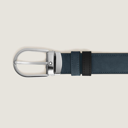 Montblanc Wendegürtel aus Leder in Samtblau/Schwarz mit hufeisenförmiger Schließe 30 mm – Ansicht 2