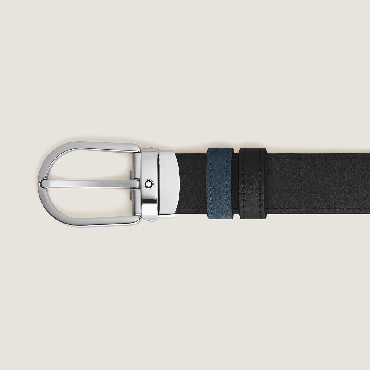 Montblanc Wendegürtel aus Leder in Samtblau/Schwarz mit hufeisenförmiger Schließe 30 mm – Ansicht 3