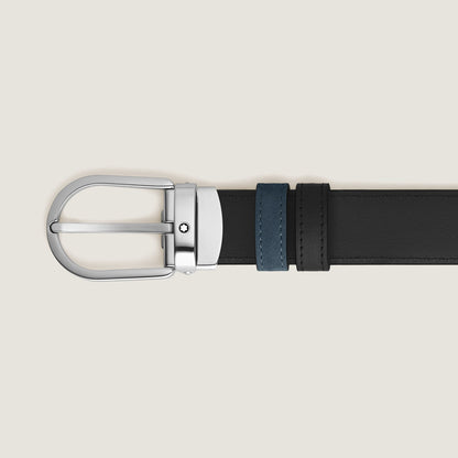 Montblanc Wendegürtel aus Leder in Samtblau/Schwarz mit hufeisenförmiger Schließe 30 mm – Ansicht 3