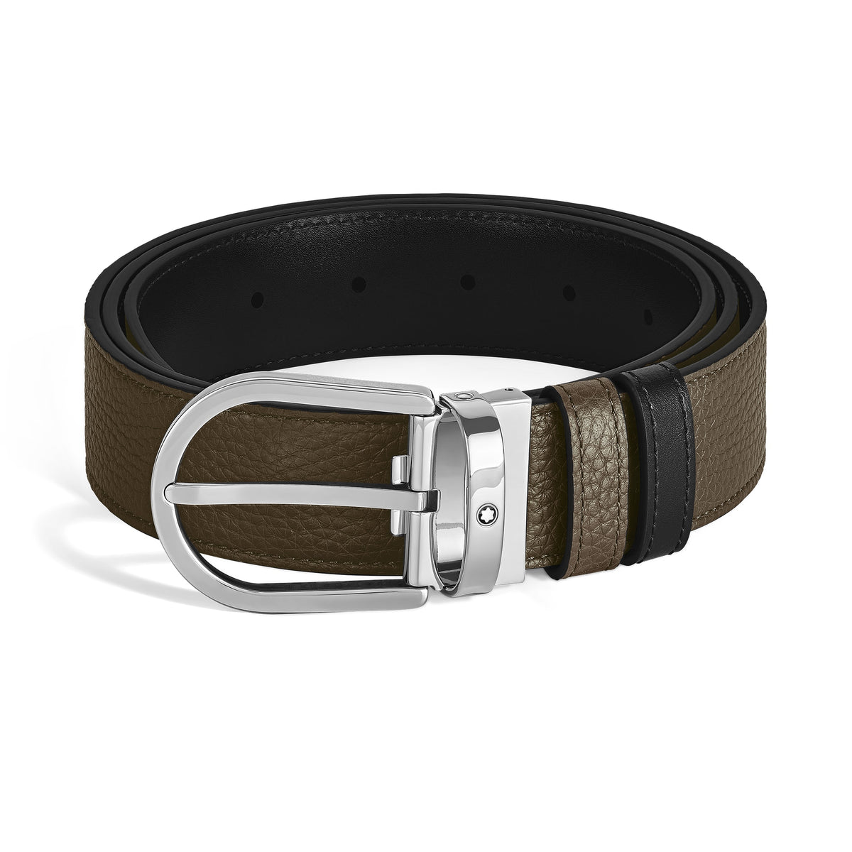 Montblanc Wendegürtel aus Leder in Khaki/Schwarz mit hufeisenförmiger Schließe 35 mm – Ansicht 1