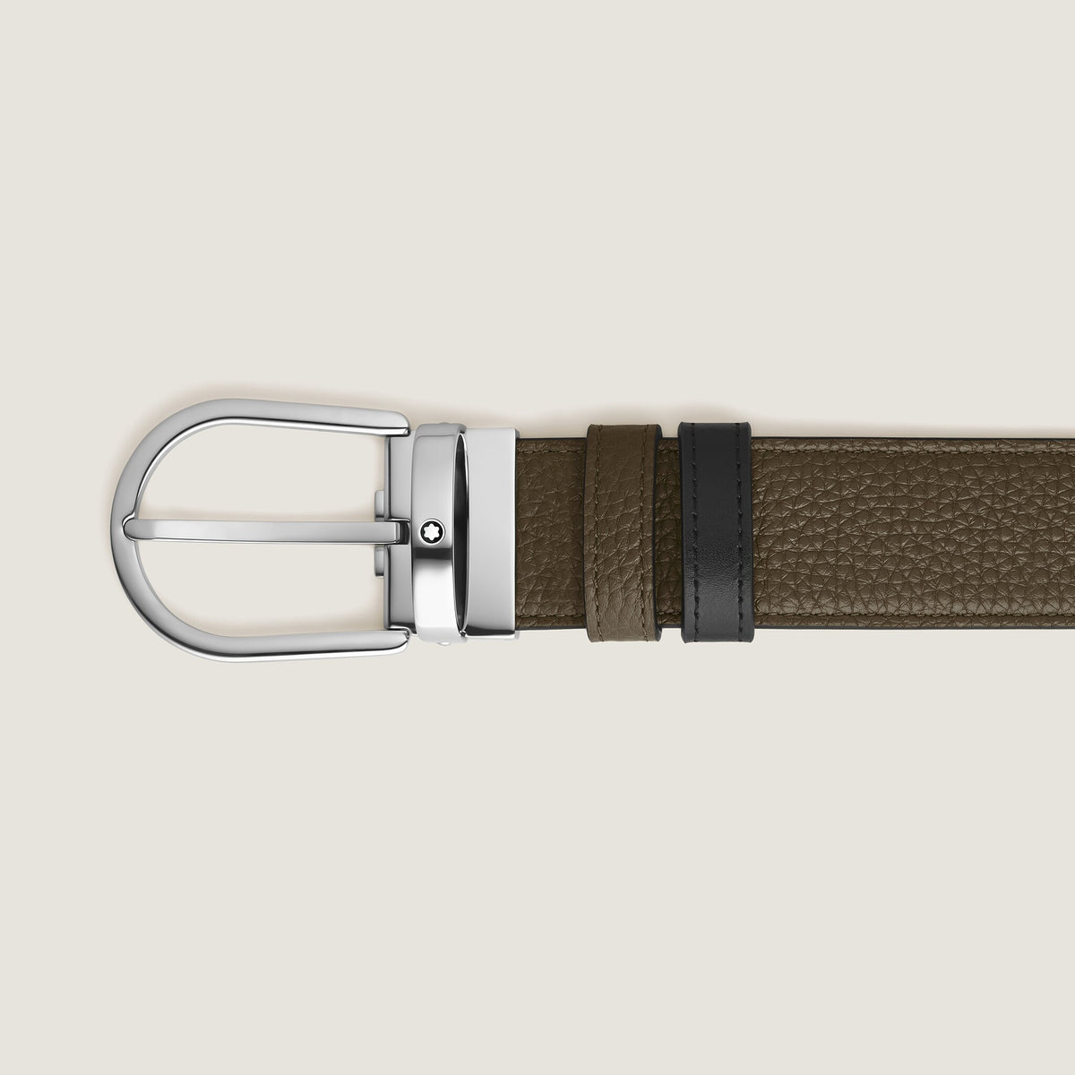 Montblanc Wendegürtel aus Leder in Khaki/Schwarz mit hufeisenförmiger Schließe 35 mm – Ansicht 2