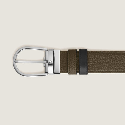 Montblanc Wendegürtel aus Leder in Khaki/Schwarz mit hufeisenförmiger Schließe 35 mm – Ansicht 2